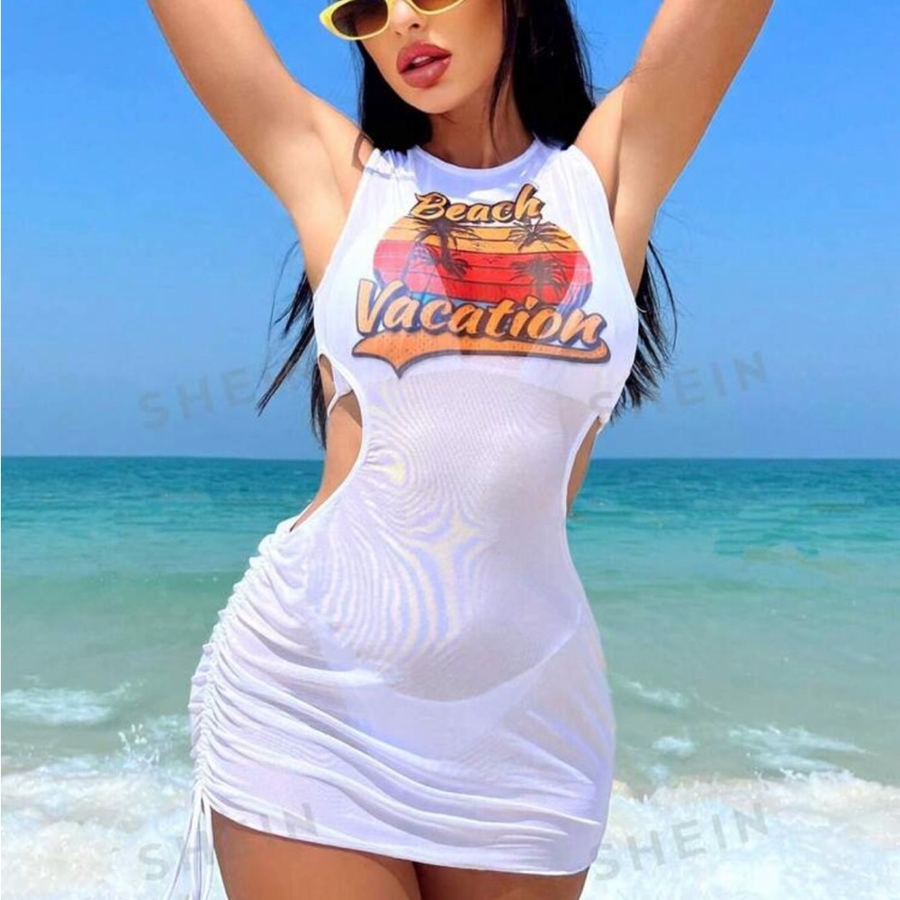 New Letter Graphic Halter Triangle Multicolor…